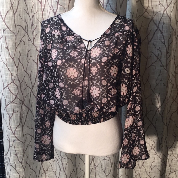 Love Fire sheer floral crop top blouse - Picture 1 of 6